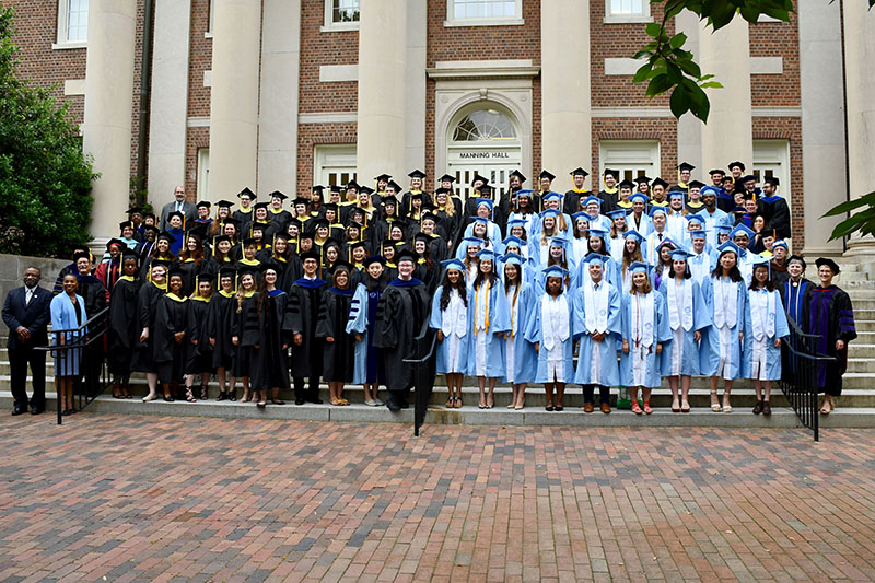 Graduates on the steps of Manning Hall