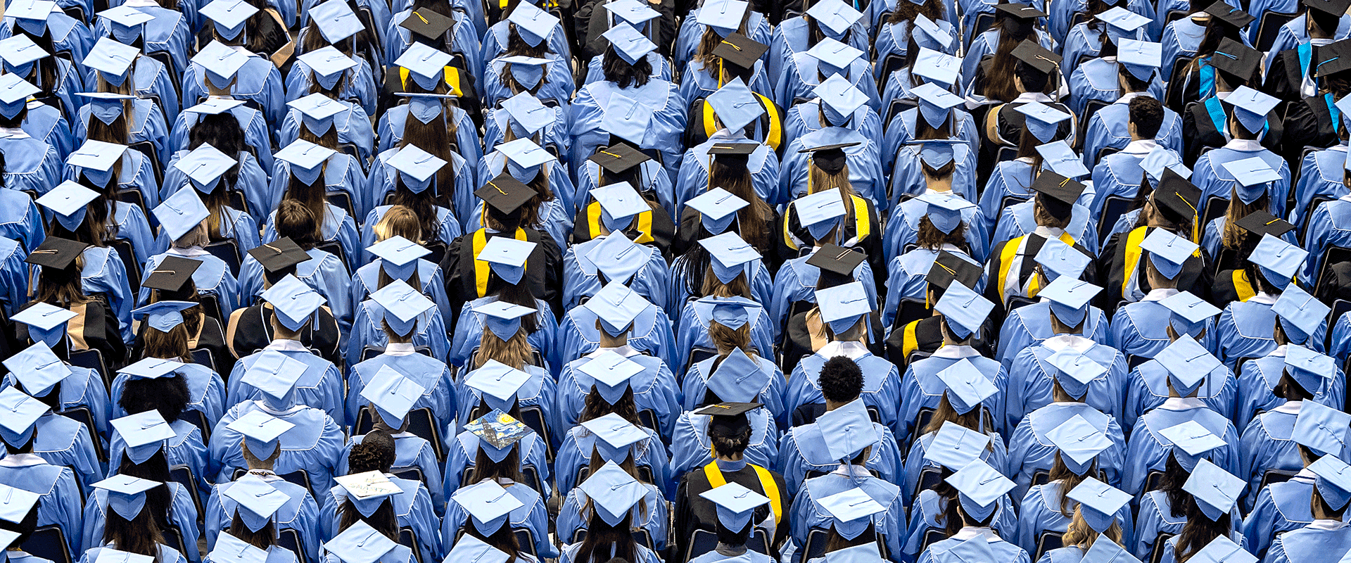 aerial view of students in regalia at commencement