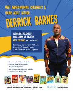 Poster of black male author with images of his book covers and event information